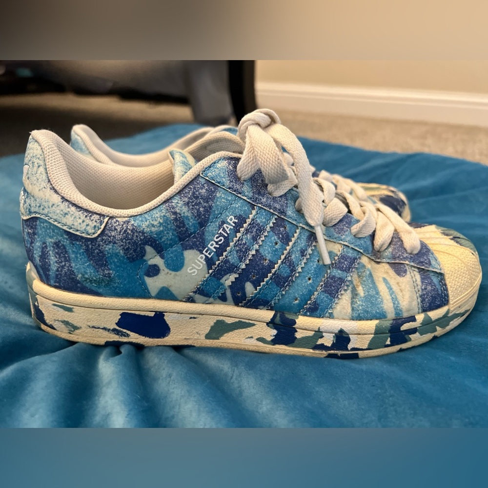 Limited Edition Blue camouflage Adidas Super Star Shoes